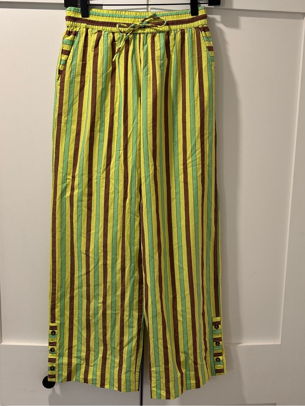 Damson Madder Striped Wide-Leg Pants - Lime & Brown - Picture 4 of 6